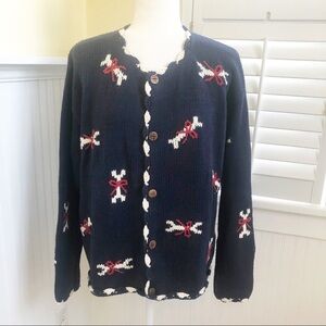 Rey Wear Vintage Hand Knitted in Bolivia Navy Blue Cardigan Sweater Large